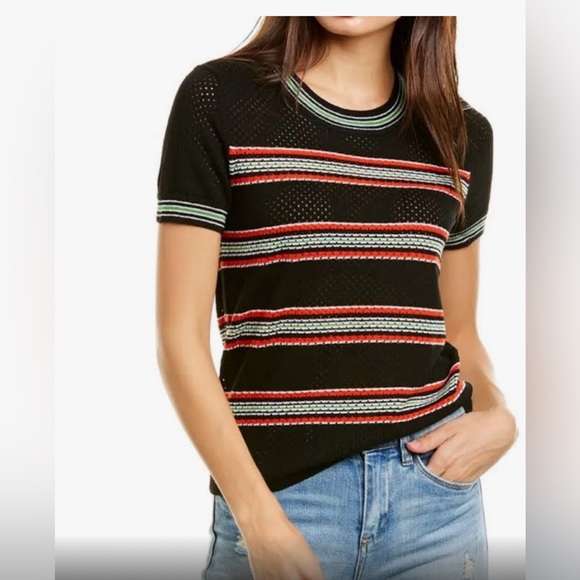 Rag & Bone Green Striped Short Sleeve Darcie Mesh SIZE SP (model in diff color) - Picture 4 of 4